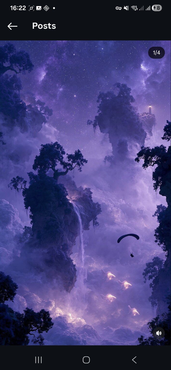 Purple floating islands and cosmic sky